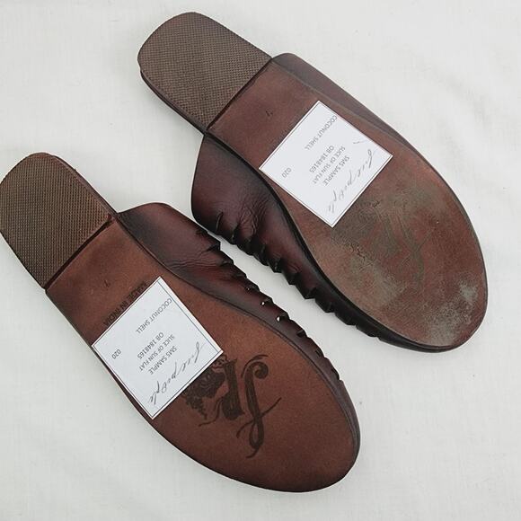 Free People Slice of Sun Brown Leather Mule Flat Sandals Coconut Size 37 US 6.5 - Picture 5 of 11
